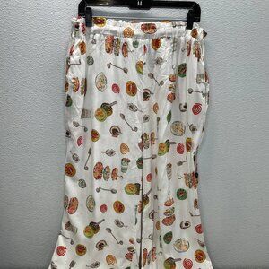 Lisa Says Gah Women’s Nora Linen Pants Size XL White/Multi — Drawstring Waist